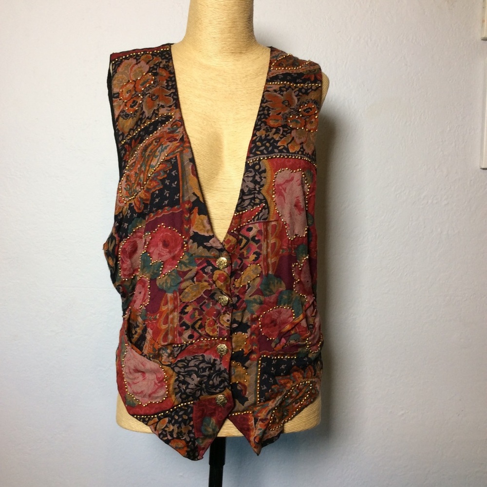 Fashion Passport VTG Black Floral Vest, 1980’s